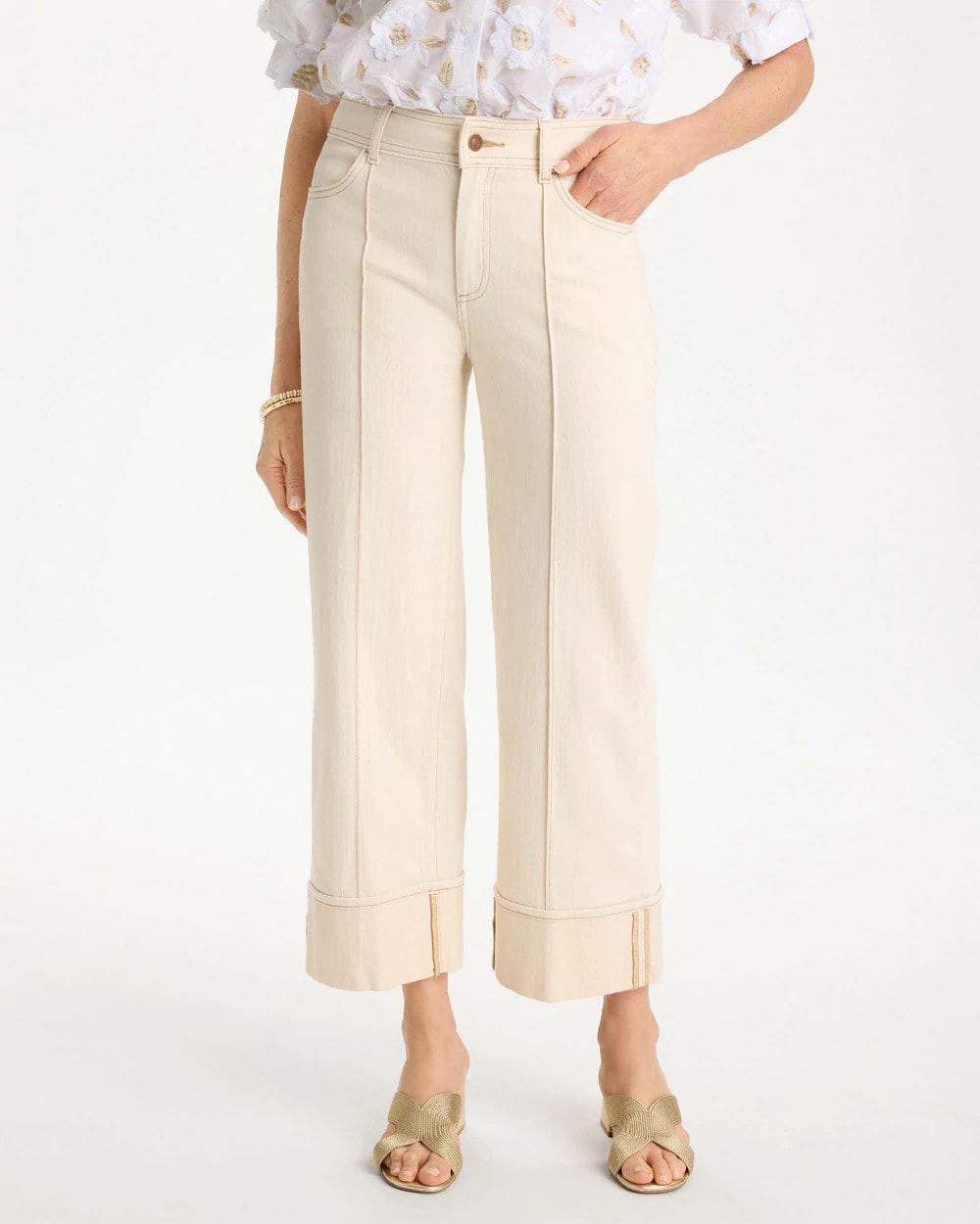 Chico's | Pintuck Cuffed Cropped Jeans/ Neutral