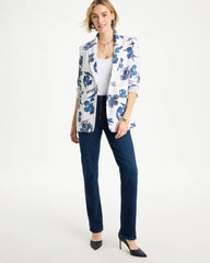 Chico's | Linen Printed Piped Boyfriend Blazer/ Alabaster