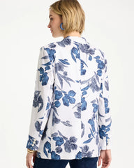 Chico's | Linen Printed Piped Boyfriend Blazer/ Alabaster