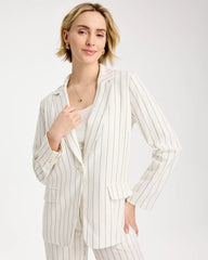 Chico's | Linen-Blend Striped Boyfriend Blazer/ Ecru