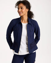 Chico's | Poplin Cotton Lace Peplum Jacket/ Passport Blue