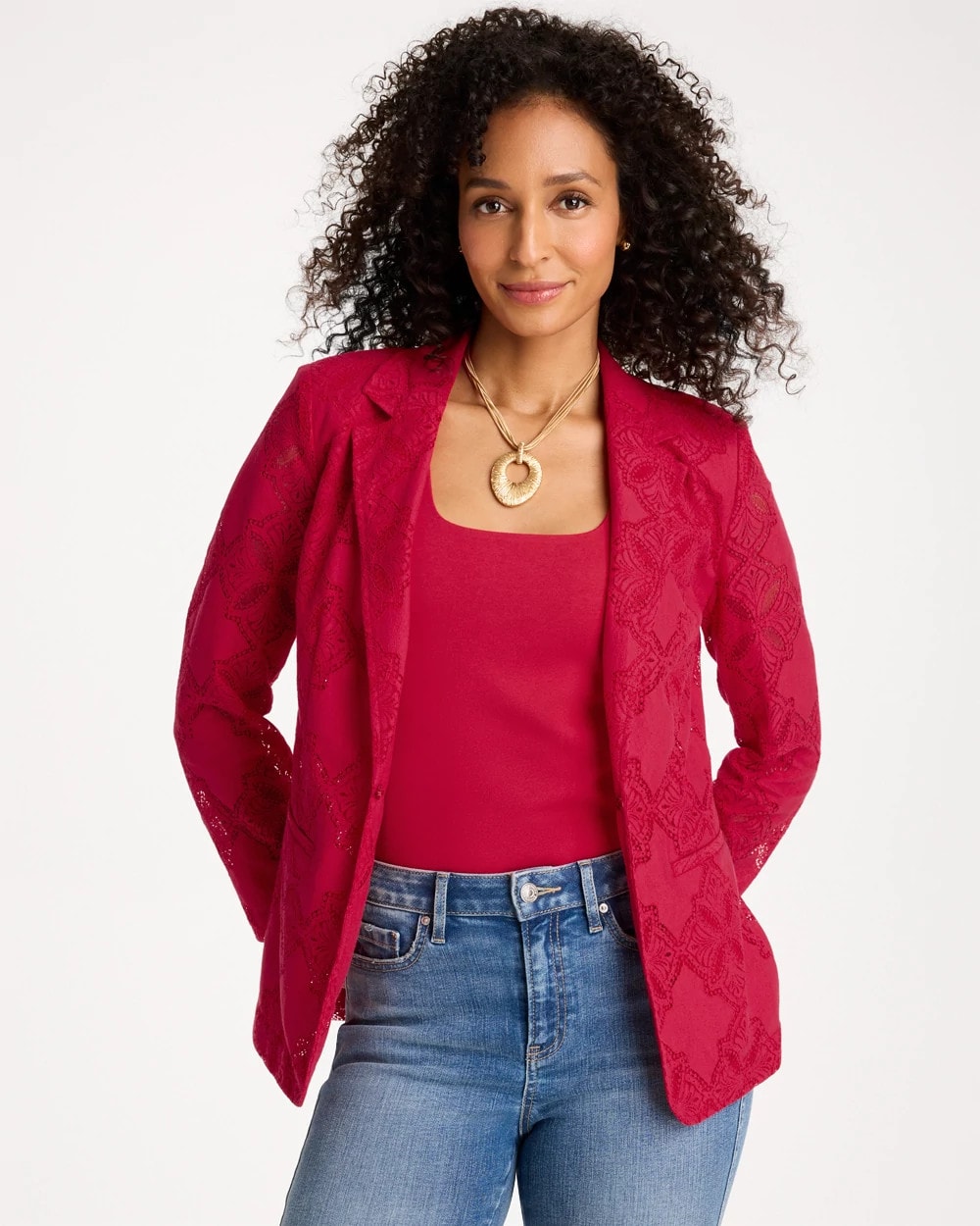 Chico's | Lace Cutwork Blazer/ Cherry Lush