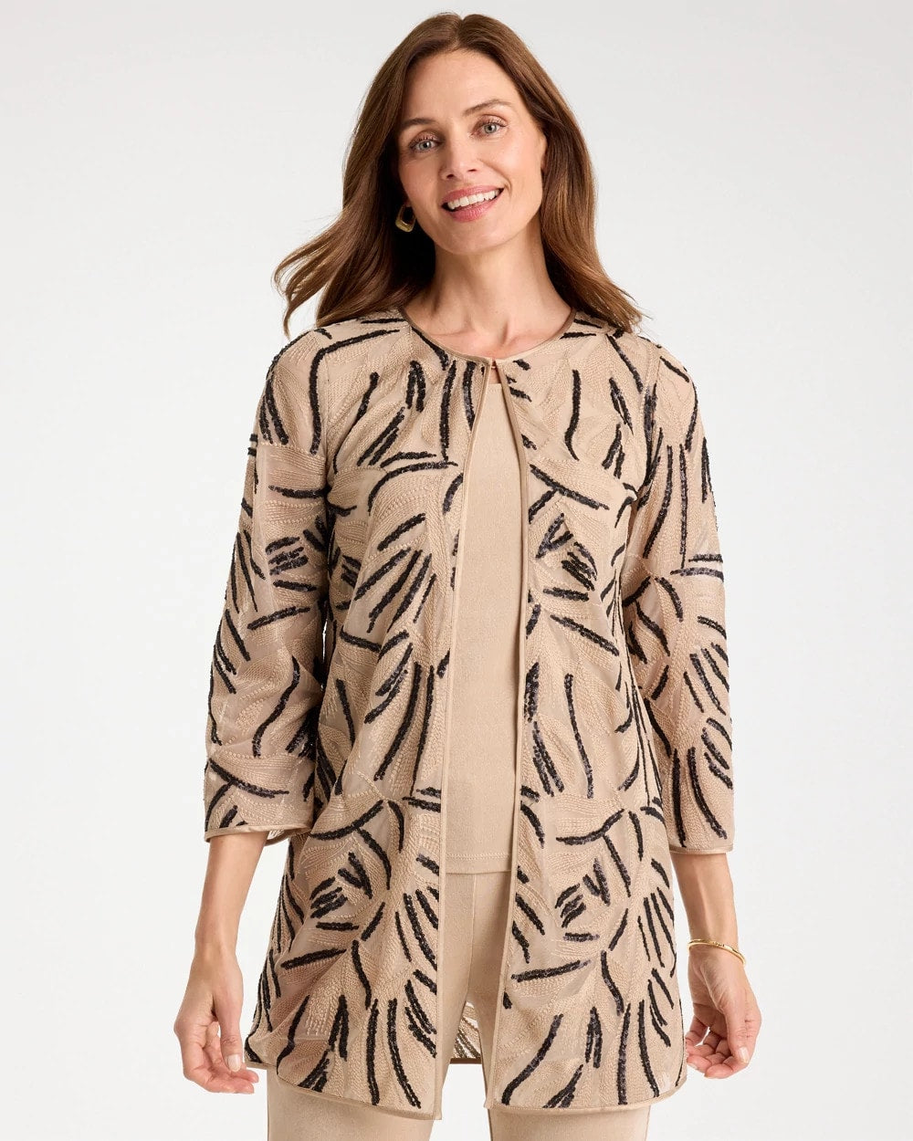 Chico's | Travelers™ Collection Embroidered Sequins Jacket/ New Sonora Sand