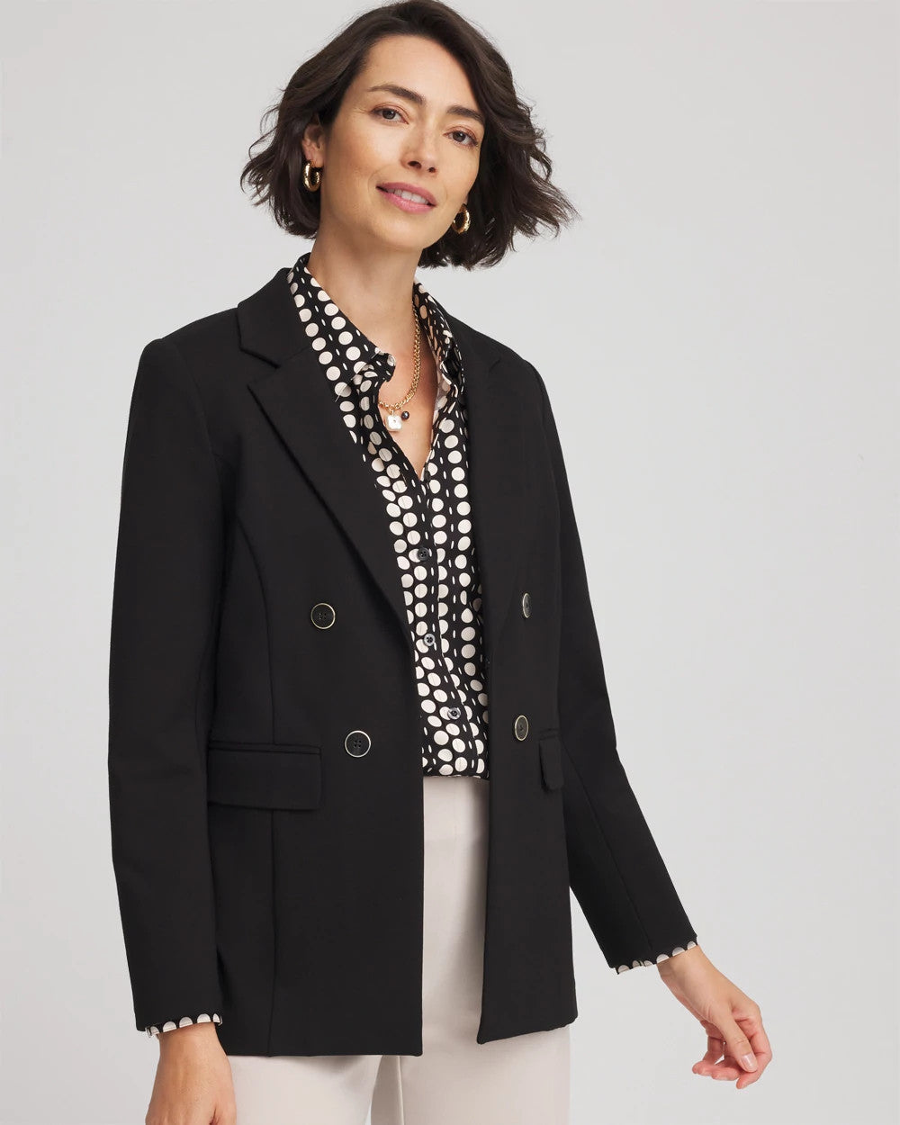 Chico's | Ponte Double-Breasted Knit Blazer/ Black