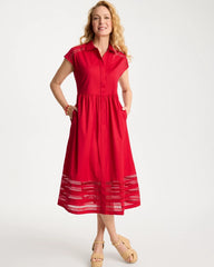 Chico's | Lace Trim Midi Shirtdress/ Cherry Lush