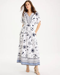 Chico's | Slub Flutter-Sleeve Vacation Dress/ Passport Blue