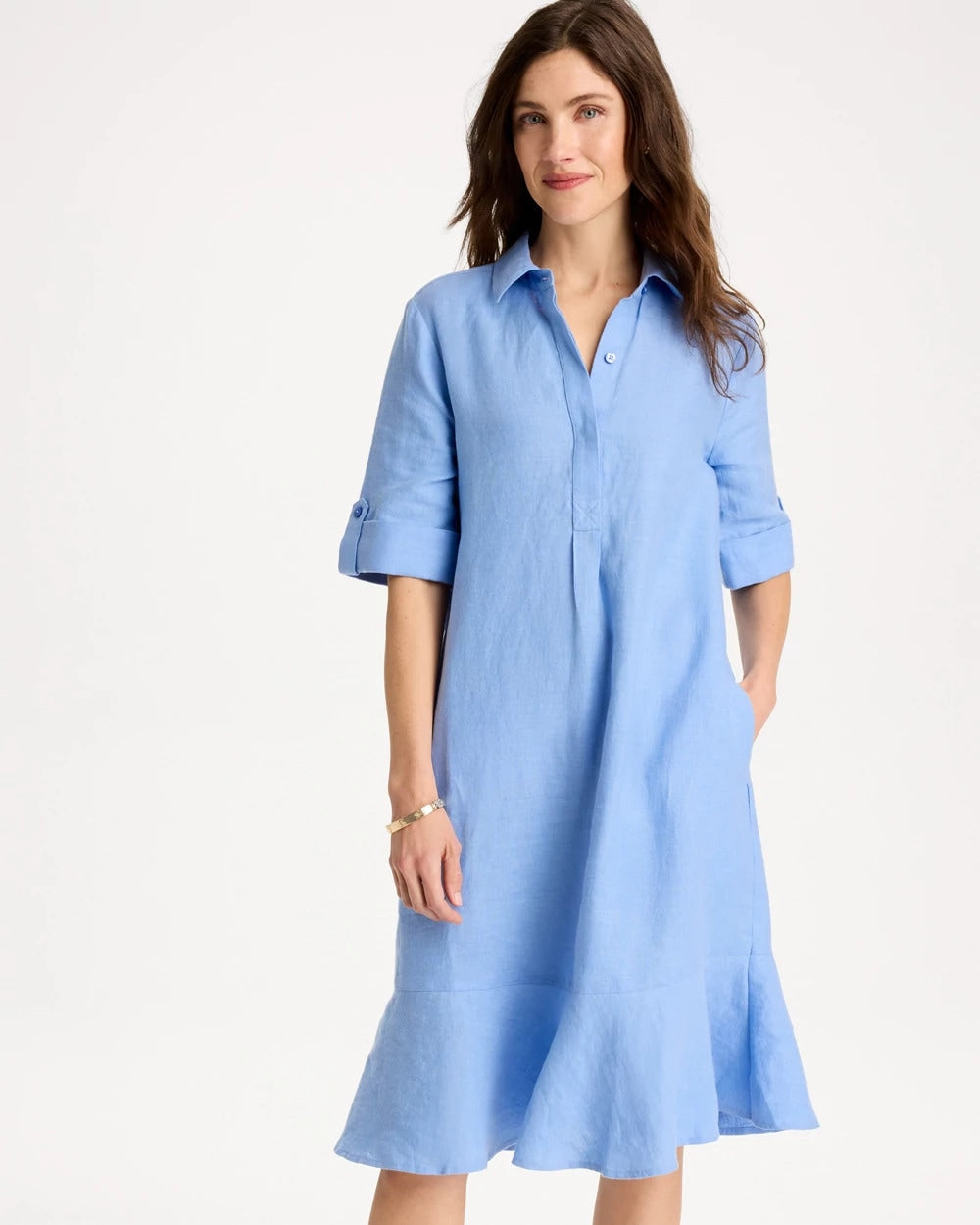 Chico's | Linen Flounce Dress/ Blue Veil