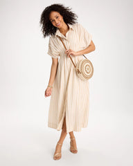 Chico's | Linen-Blend Metallic Striped Dress/ Alabaster