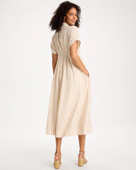 Chico's | Linen-Blend Metallic Striped Dress/ Alabaster