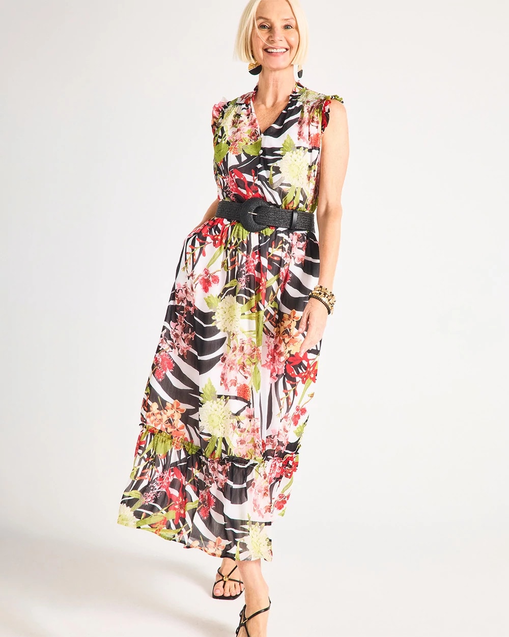 Chico's | Crinkle Chiffon Animal Print Dress/ Black