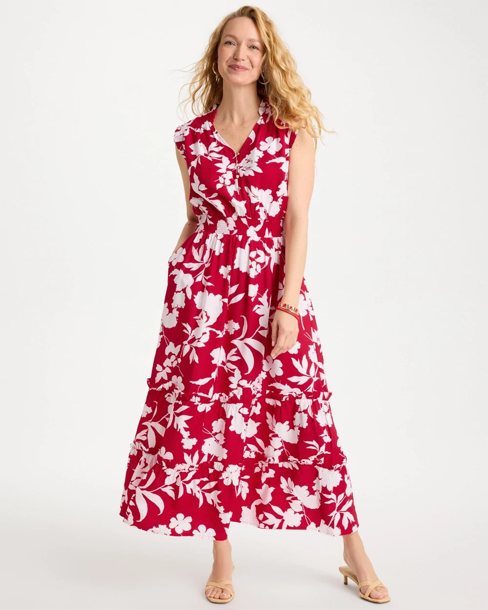 Chico's | Smocked Floral Maxi Dress/ Cherry Lush