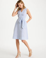 Chico's | Seersucker V-Neck Sleeveless Dress/ Light Blue