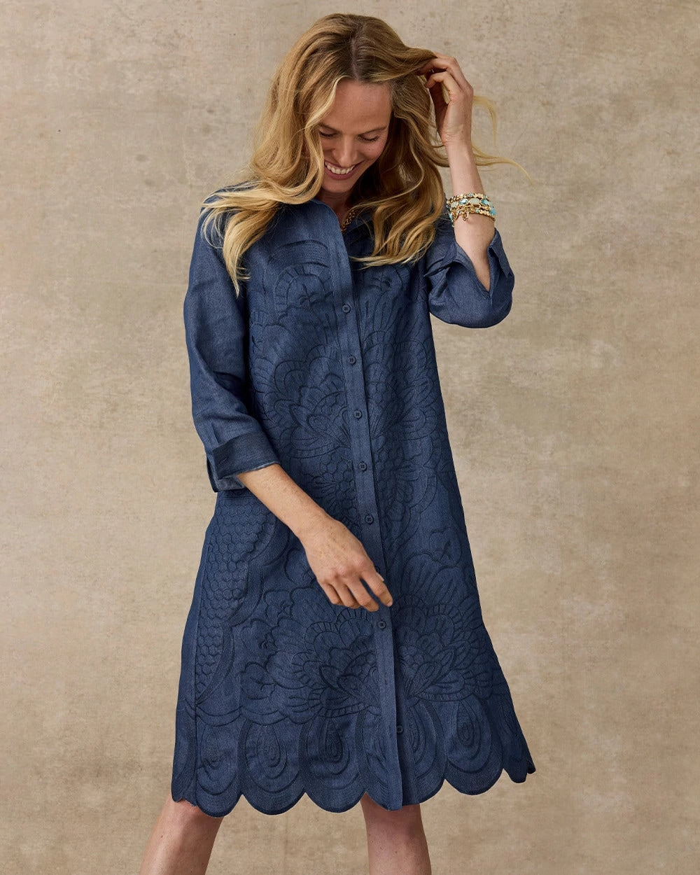 Chico's | Denim Embroidered Dress/ Indigo