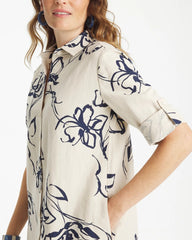 Chico's | Printed Linen-Cotton Shirtdress/ Passport Blue