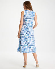 Chico's | Soft-Stretch Sleeveless Tropical Dress/ Passport Blue