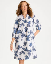 Chico's | Floral Linen-Cotton Pintuck Dress/ Alabaster