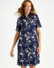 Chico's | Embroidered Floral Dress/ Passport Blue