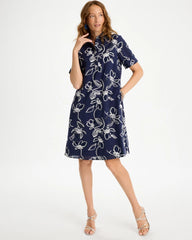 Chico's | Embroidered Floral Dress/ Passport Blue