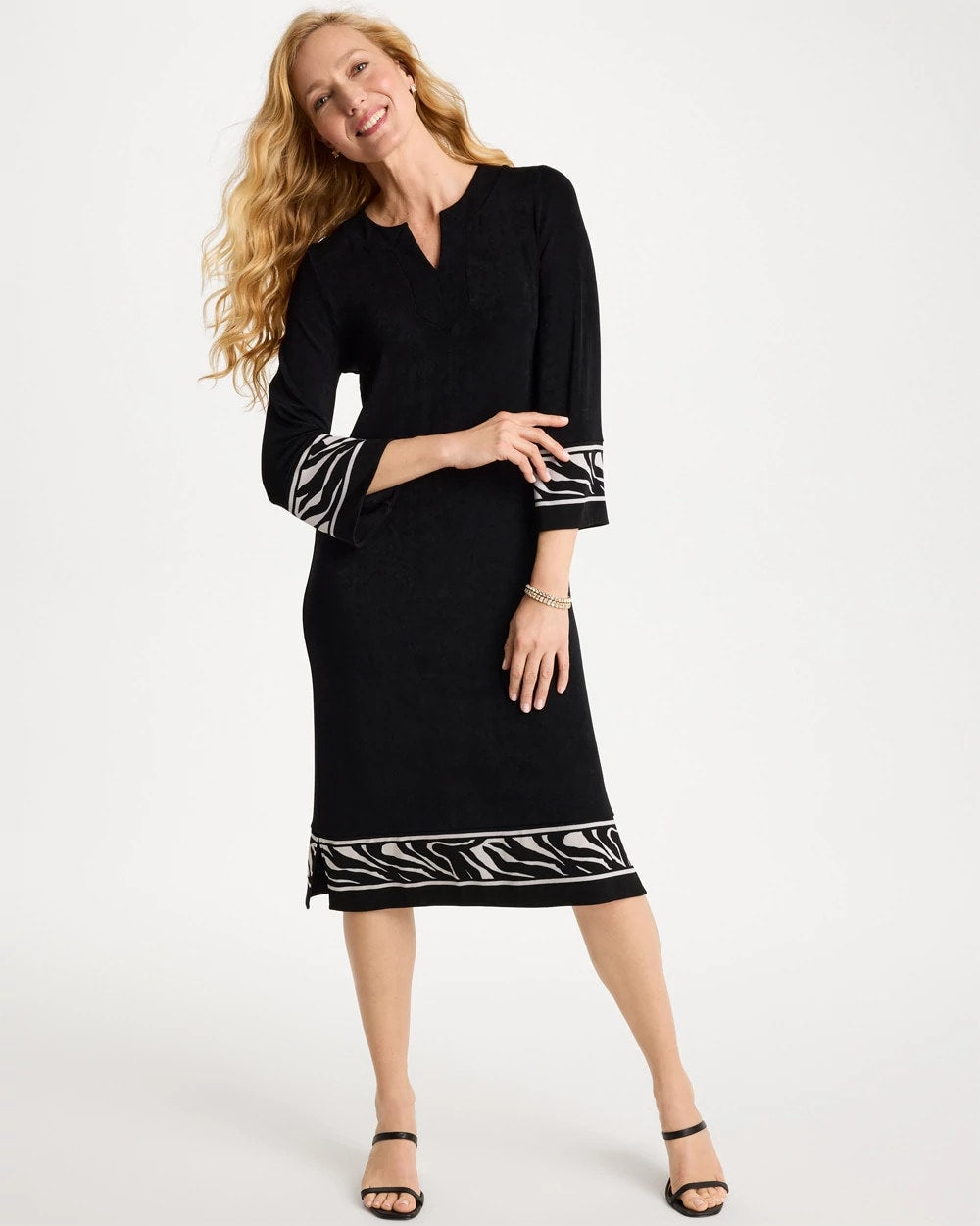 Chico's | Travelers™ Zebra Trim Kurta Dress/ Travelers Black