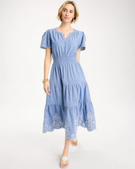 Chico's | Chambray Embroidered Dress/ Light Indigo
