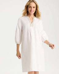 Chico's | Embellished Pintuck Dress/ Alabaster