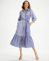 Chico's | Linen-Cotton Striped Shirtdress/ Indigo