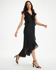 Chico's | Floral Surplice Ruffled Dress/ Black