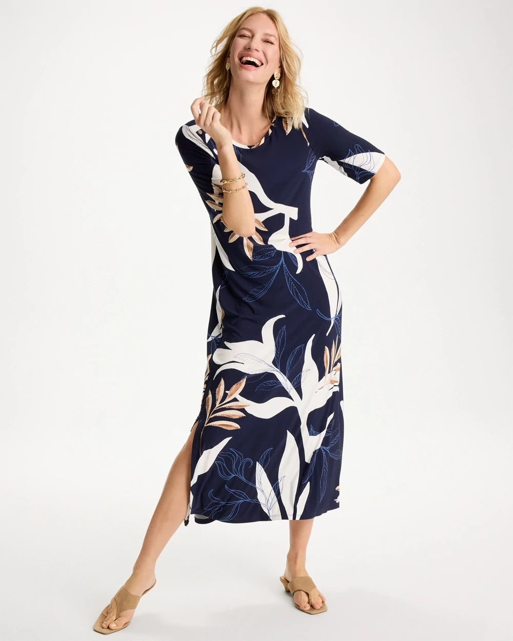 Chico's | Printed Jersey Knit Column Dress/ Passport Blue