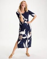 Chico's | Printed Jersey Knit Column Dress/ Passport Blue