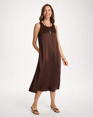 Chico's | Faux Satin Sleeveless Dress/ Deep Brown