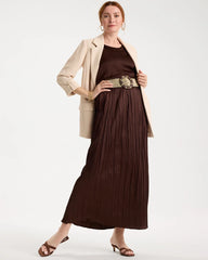 Chico's | Satin Crinkle Maxi Skirt/ Deep Brown
