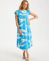 Chico's | Printed Soft-Stretch Cotton Slub Dress/ Blue Tide