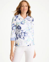 Chico's | Zenergy® UPF Floral Snap Mockneck/ Amparo Blue