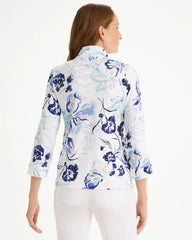 Chico's | Zenergy® UPF Floral Snap Mockneck/ Amparo Blue
