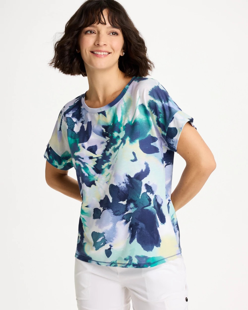 Chico's | Zenergy® Floral Drop Shoulder Tee/ Topanga Green