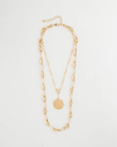 Chico's | Sea Foam Medallion Double-Strand Pendant Necklace/ Gold
