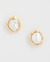 Chico's | Pearlescent Golden Rimmed Stud Earrings/ Gold