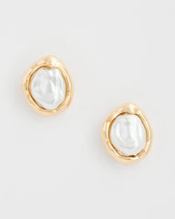 Chico's | Pearlescent Golden Rimmed Stud Earrings/ Gold