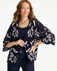 Chico's | Woven Crochet Lace Contrast Kimono/ Passport Blue
