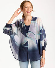 Chico's | Woven Printed Cocoon Ruana/ Passport Blue