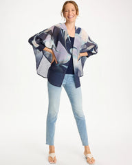 Chico's | Woven Printed Cocoon Ruana/ Passport Blue
