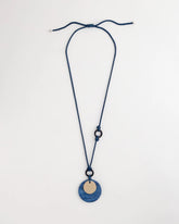 Chico's | Adjustable Blue-Neutral Wood Pendant Necklace/ Blue Multi