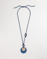 Chico's | Adjustable Blue-Neutral Wood Pendant Necklace/ Blue Multi