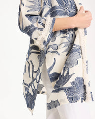 Chico's | Cotton Jacquard Fringed Kimono/ Blue