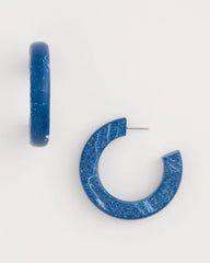 Chico's | Blue-Neutral Wood Hoop Earrings/ Blue Multi