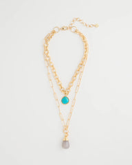 Chico's | Double-Strand Blue Pendant Necklace/ Aqua