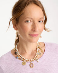 Chico's | Genuine Jade Stone Charm Short Necklace/ Orchid
