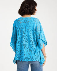 Chico's | Cotton Crochet Lace Poncho/ Blue Tide