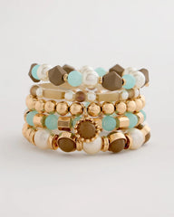 Chico's | Aqua Stretch Set of Five Beaded Bracelets/ Aqua