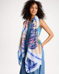 Chico's | Coral Motif Oblong Scarf/ Blue